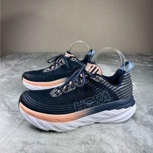 HOKA One One Bondi 6 Running Sneakers Shoes Women’s Blue/Peach/White Sz 9 GUC